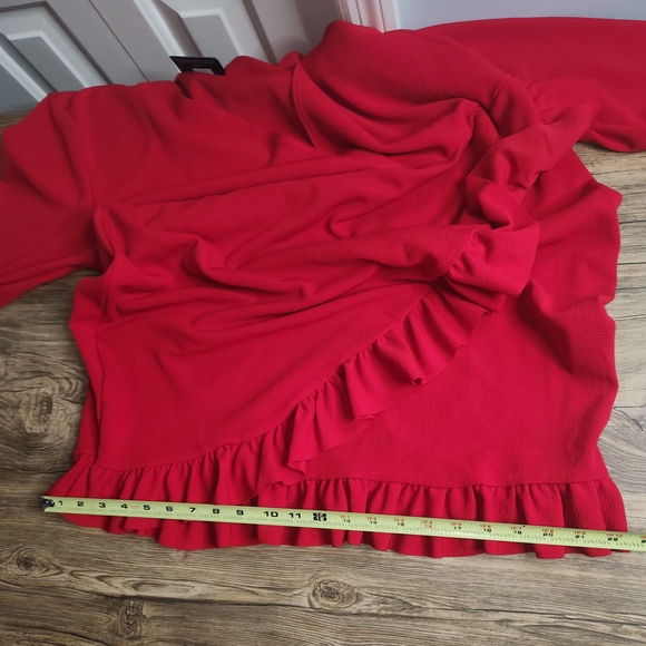 Pretty Little Thing Red Ruffle Detail Faux Wrap Mini Dress Women's Size 22. - Picture 2 of 13